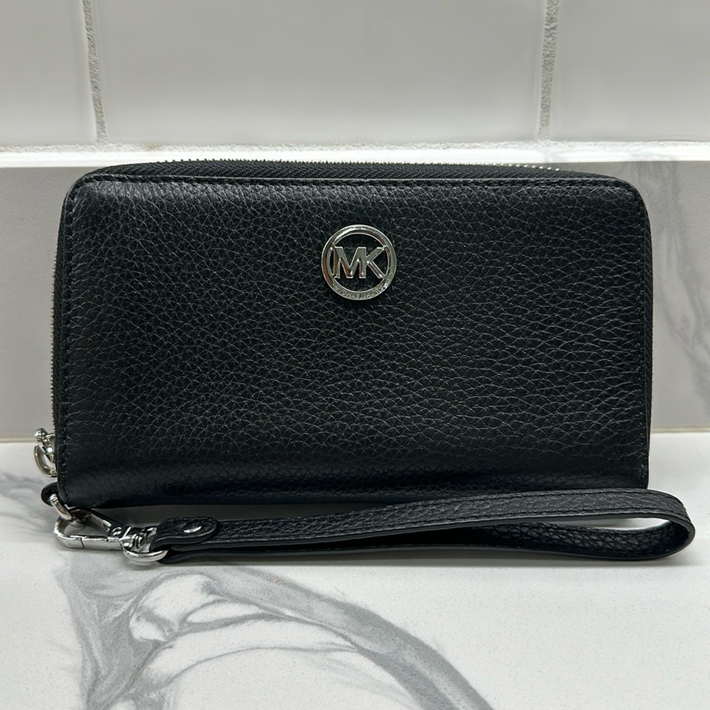 Michael Kors black zip wristlet wallet